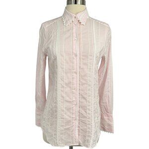 Bella Freud Button Down Shirt Pink Striped Scalloped Collar Cuffs Size 8 Preppy